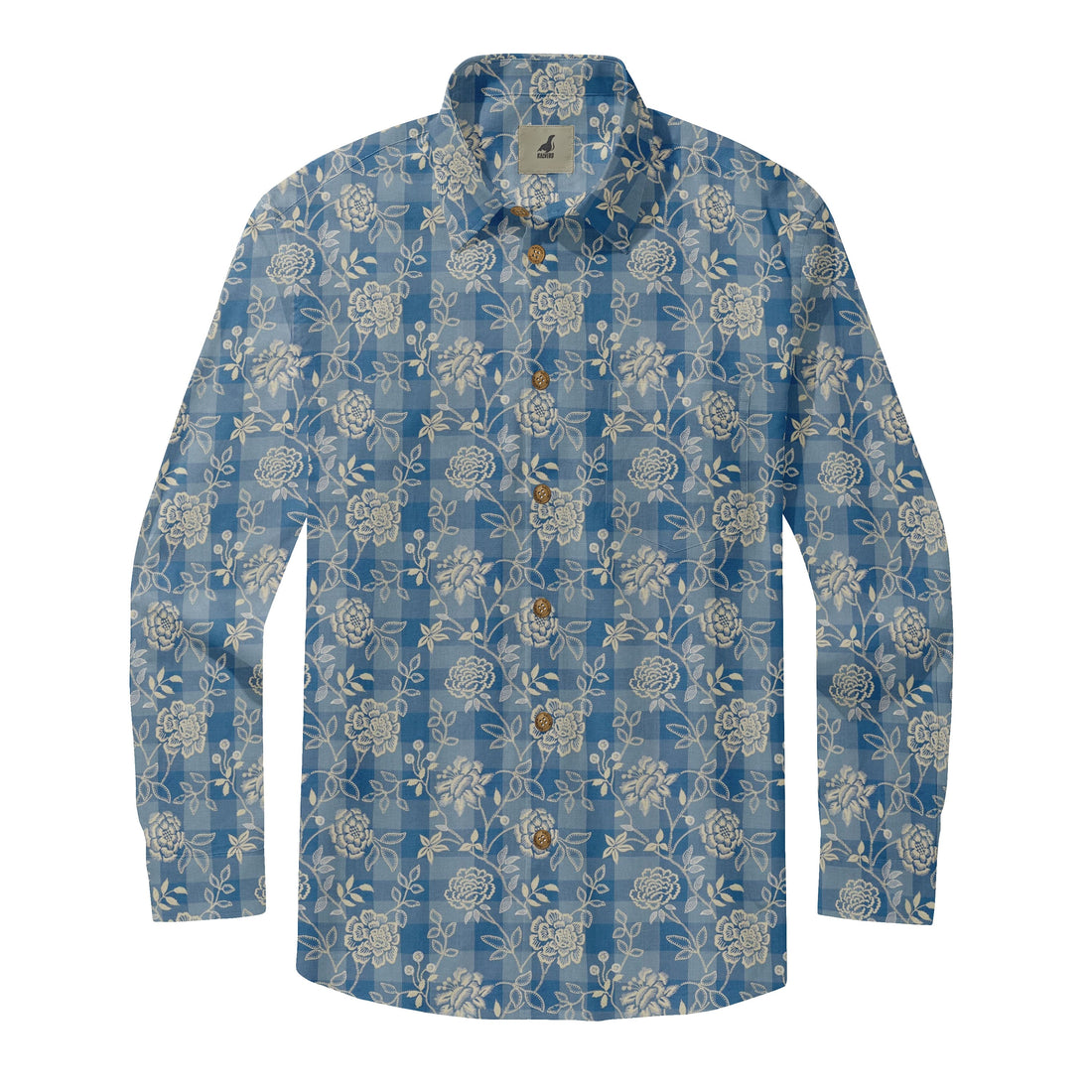 Blue Plaid Floral Long Sleeve Shirts