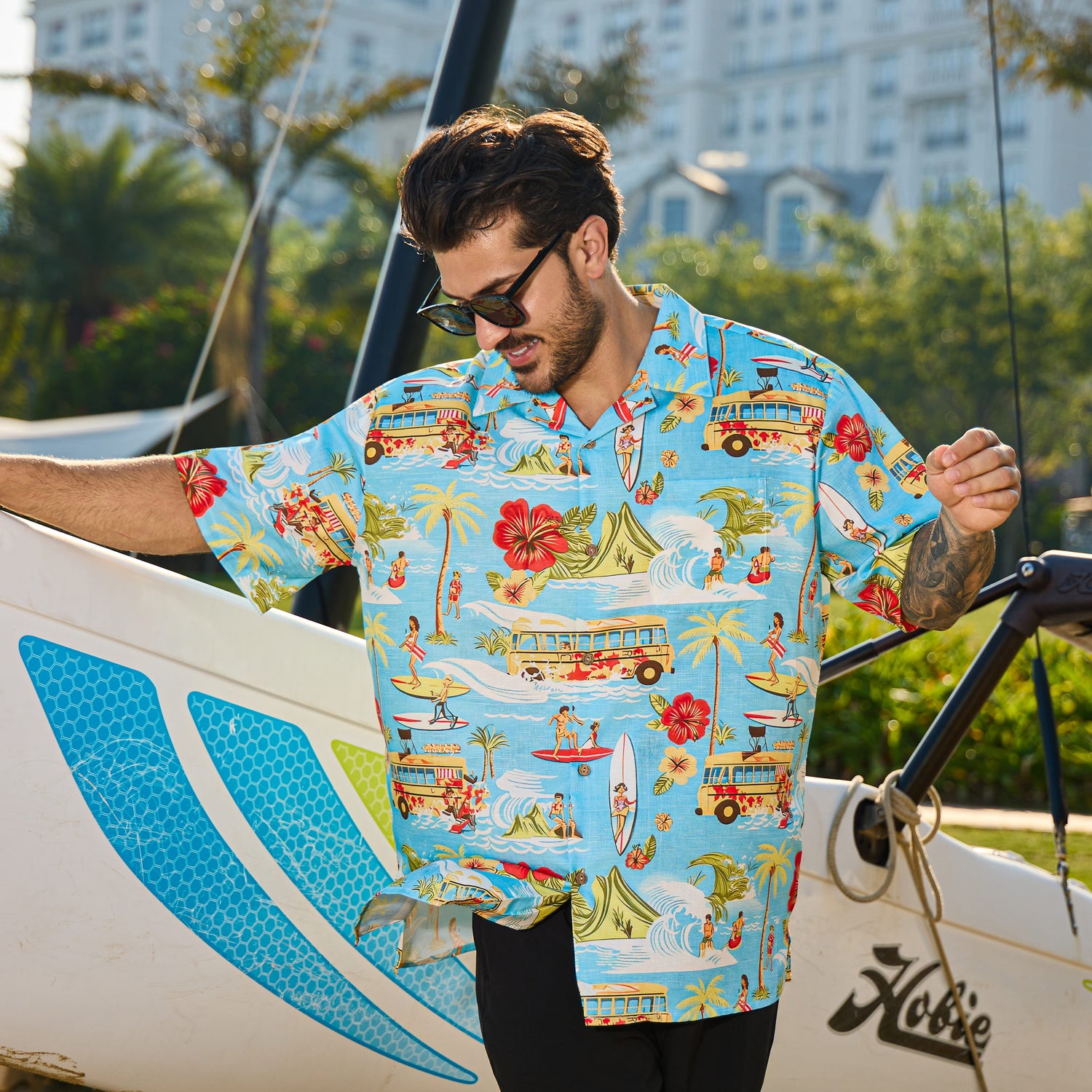 T-shirt Blu Con Stampa Grafica California Surf PIOMBO Da Uomo - Foto 7