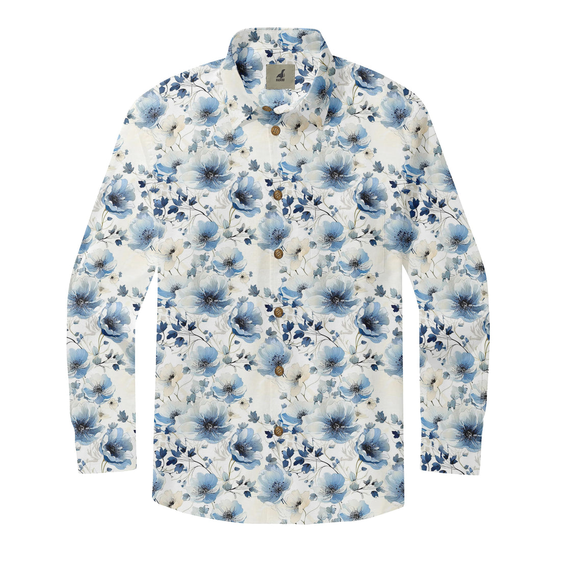 Blue Toned Floral Long Sleeve Shirts