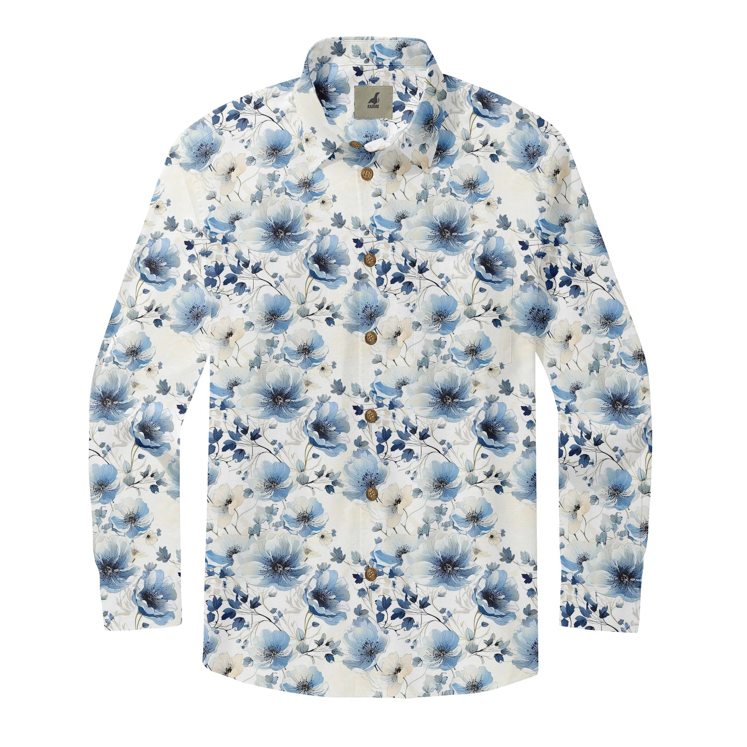 Blue Toned Floral Long Sleeve Shirts