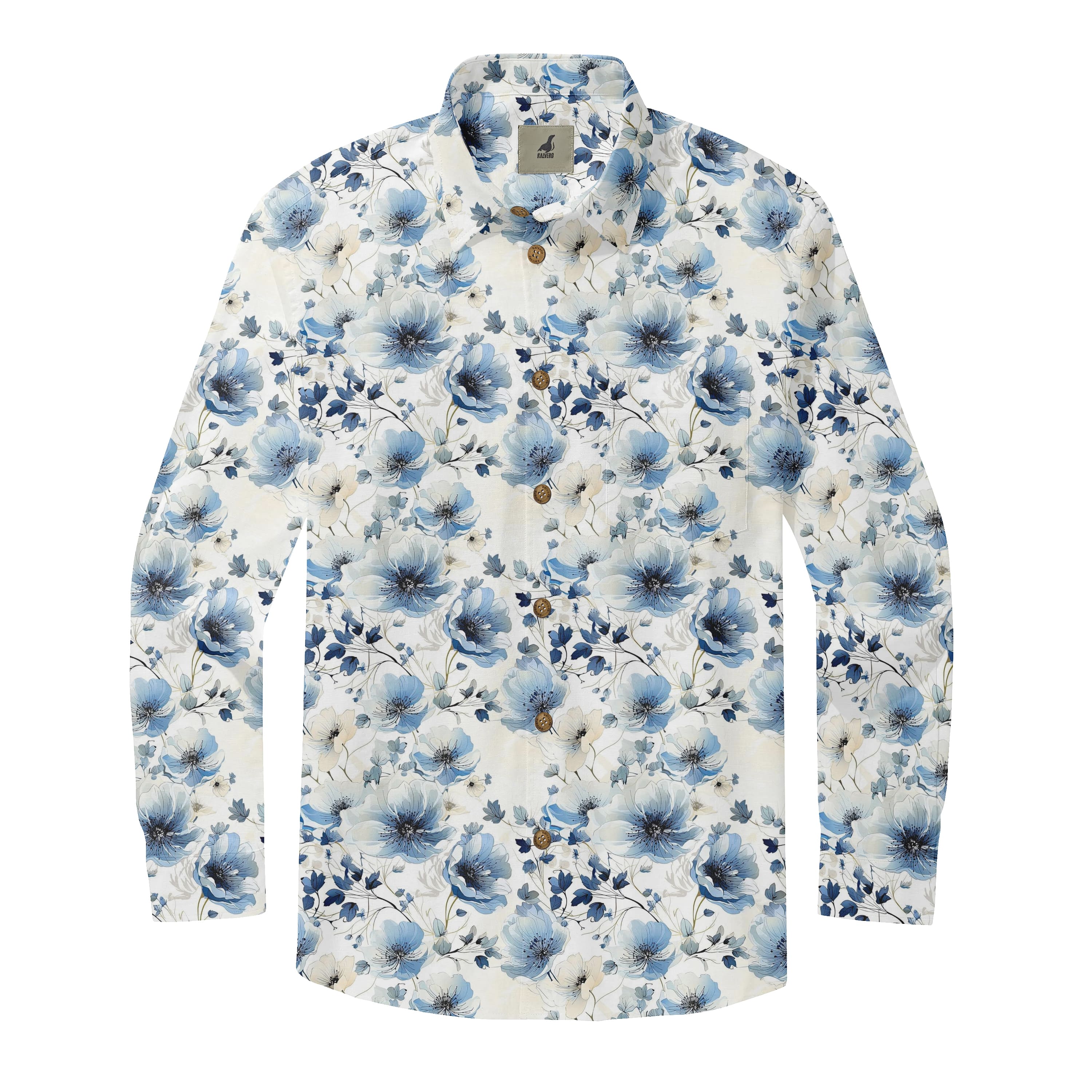 Blue Toned Floral Long Sleeve Shirts