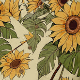 Sunflower and leaf print fabric with buttons.