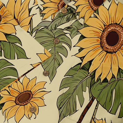 Sunflower and leaf print fabric with buttons.
