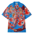 Blue shirt with vibrant koi fish design.