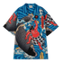 Vibrant shirt with sumo wrestler, koi fish, and waves design.
