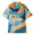 Colorful shirt with blue cat design and vibrant patterns.