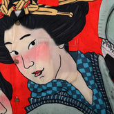 Artistic fabric patchwork featuring a stylized woman&