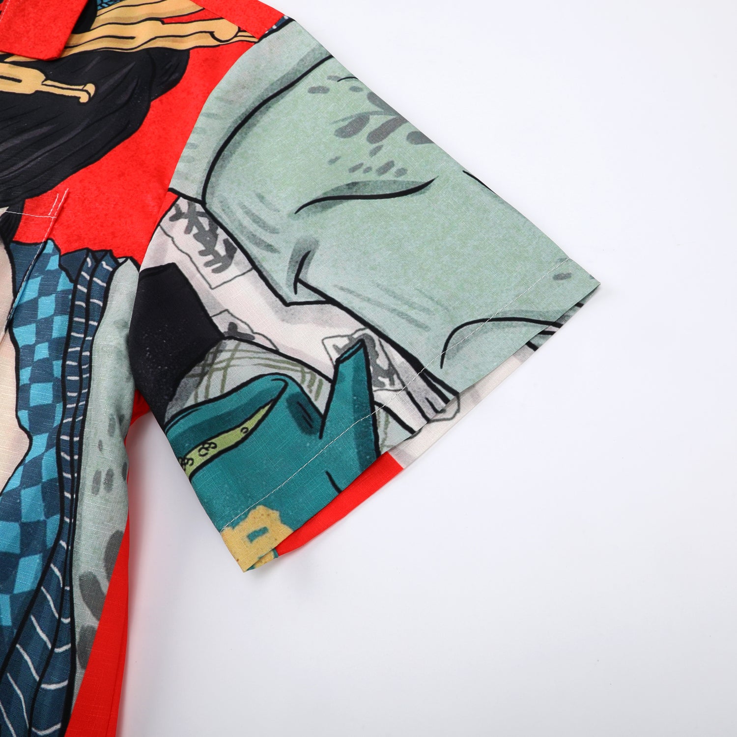 Colorful anime-style fabric with detailed character design.