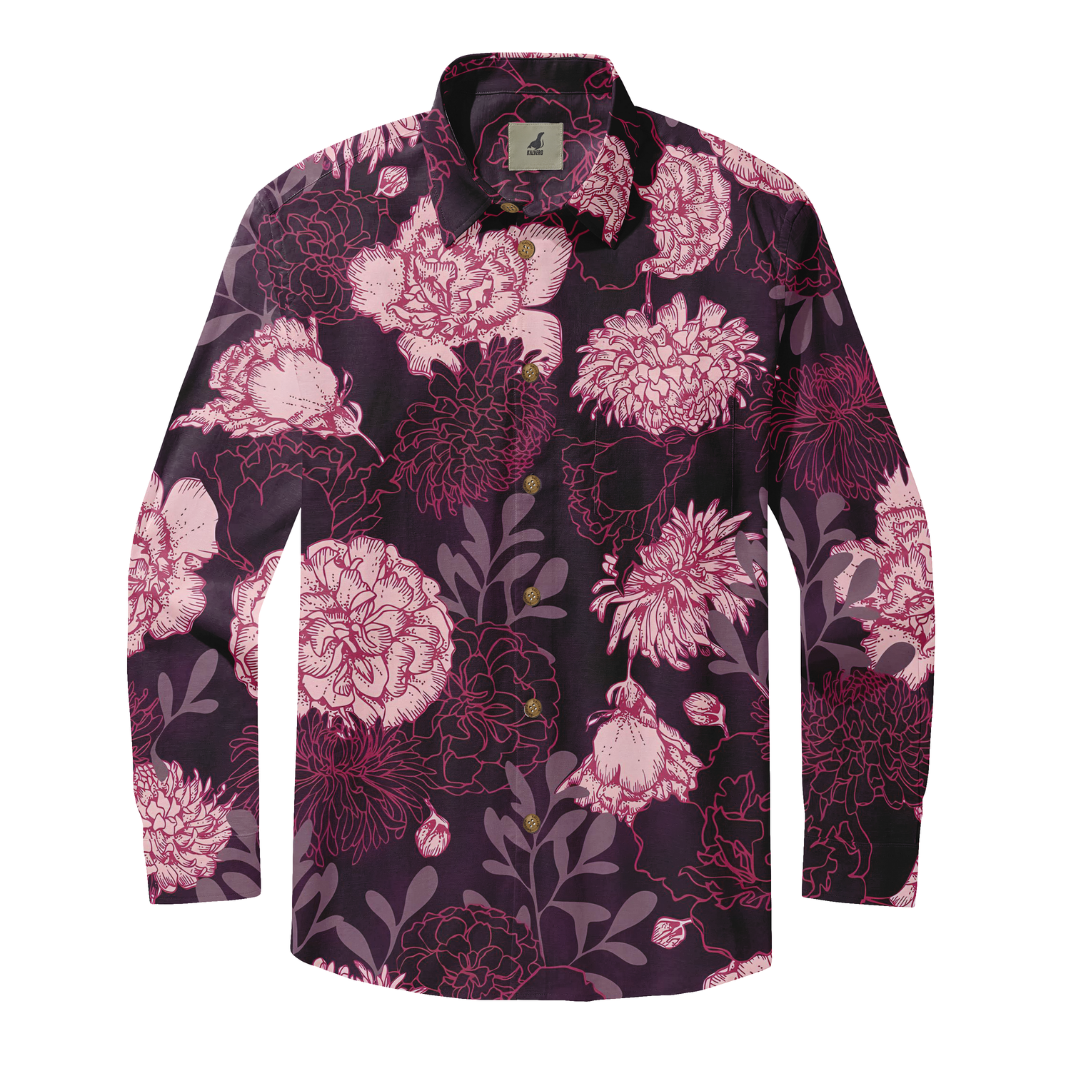 Crimson Floral Shadows Long Sleeve Shirts