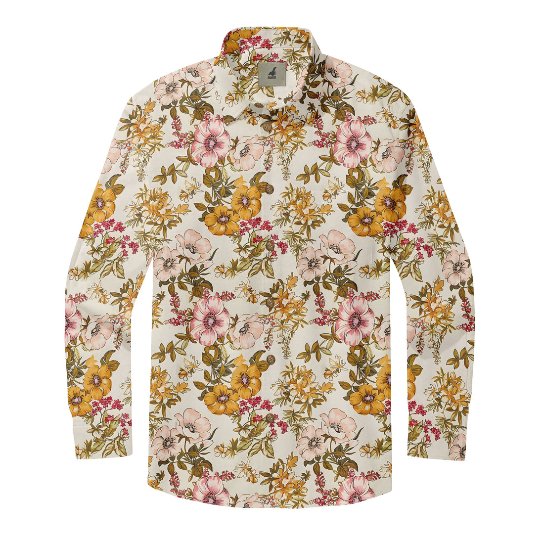 White Tropical Floral Long Sleeve Hawaiian Shirt