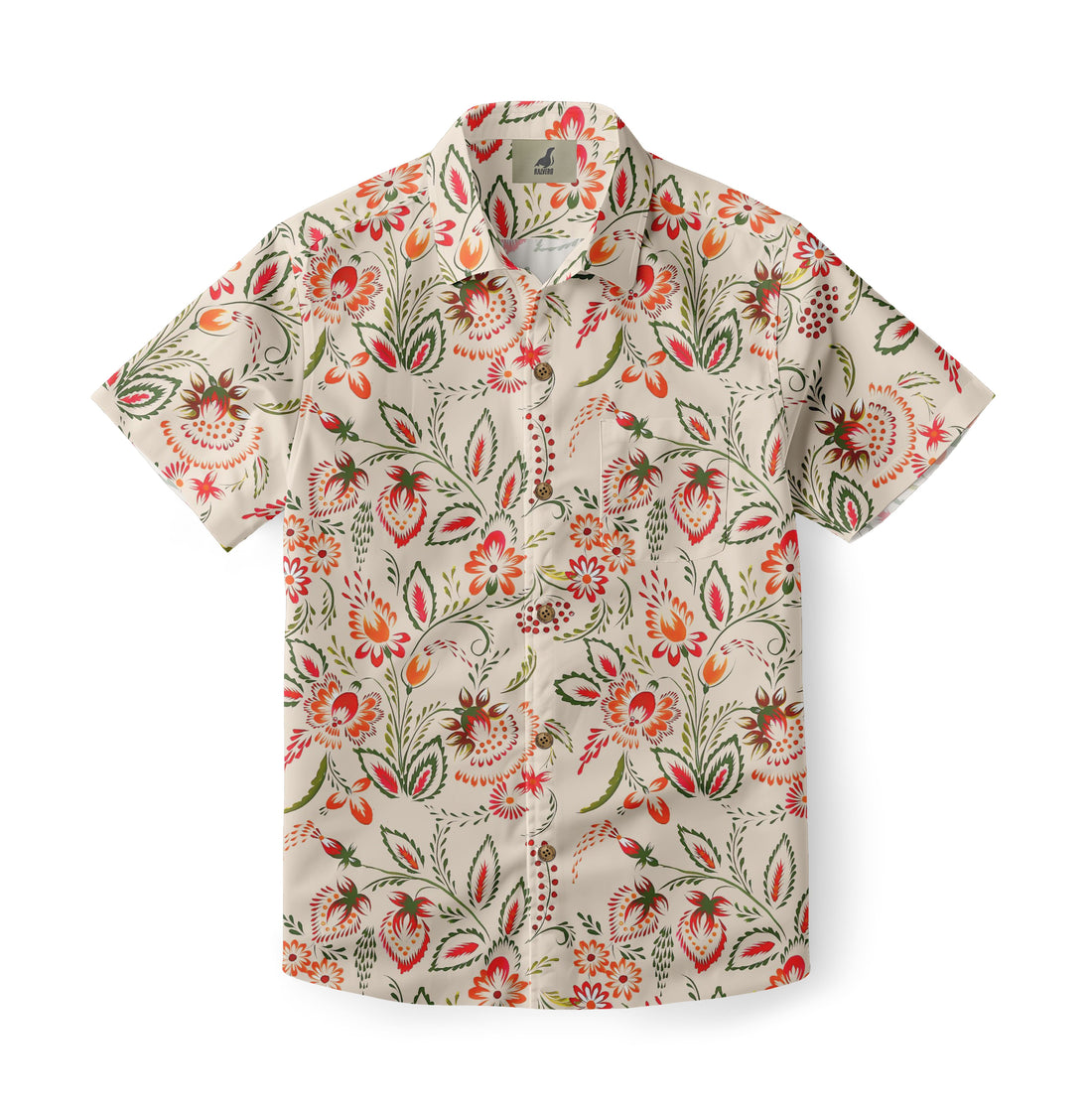 Beige Tropical Floral Hawaiian Shirt
