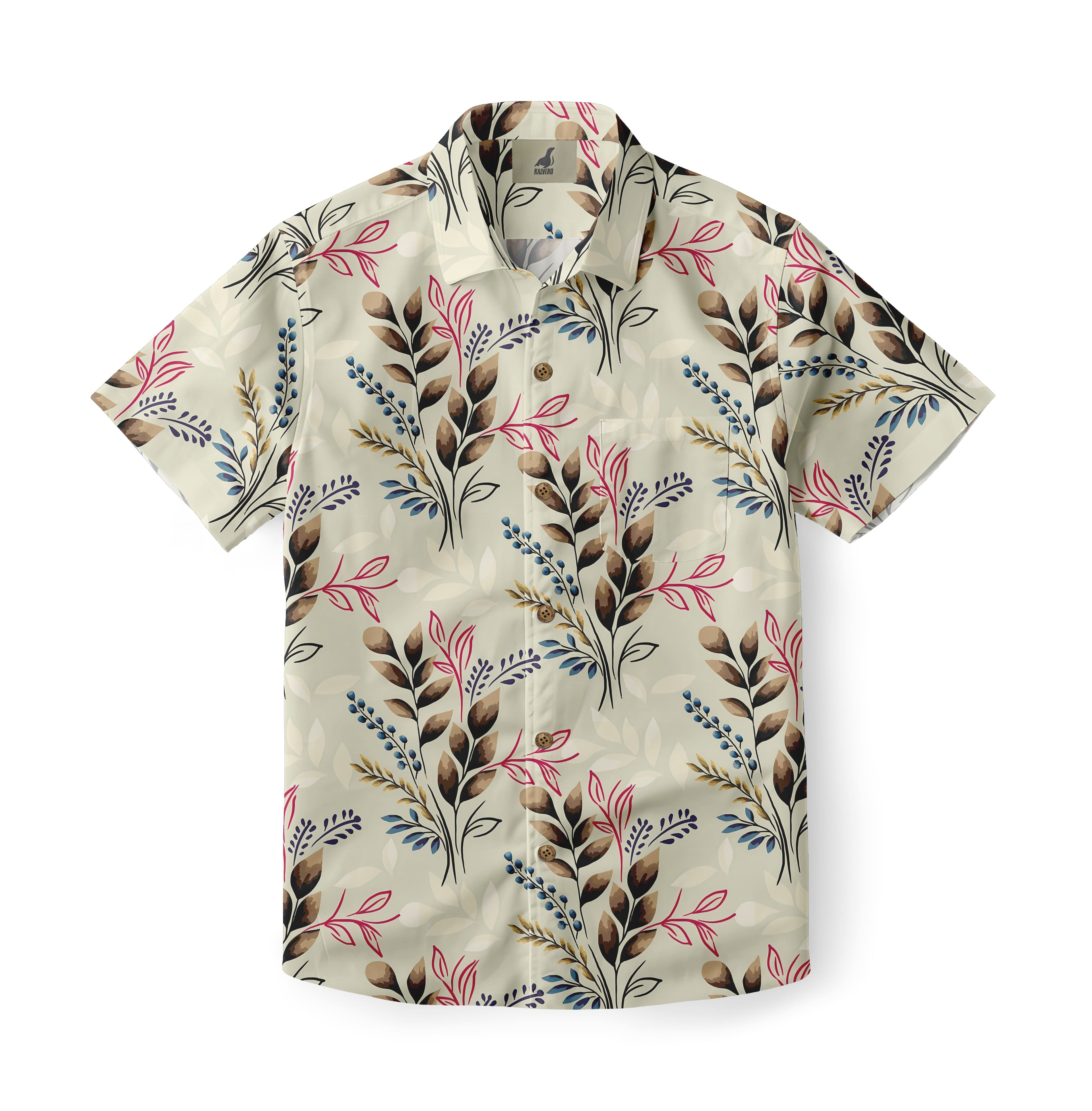 Light Beige Tropical Floral Hawaiian Shirt