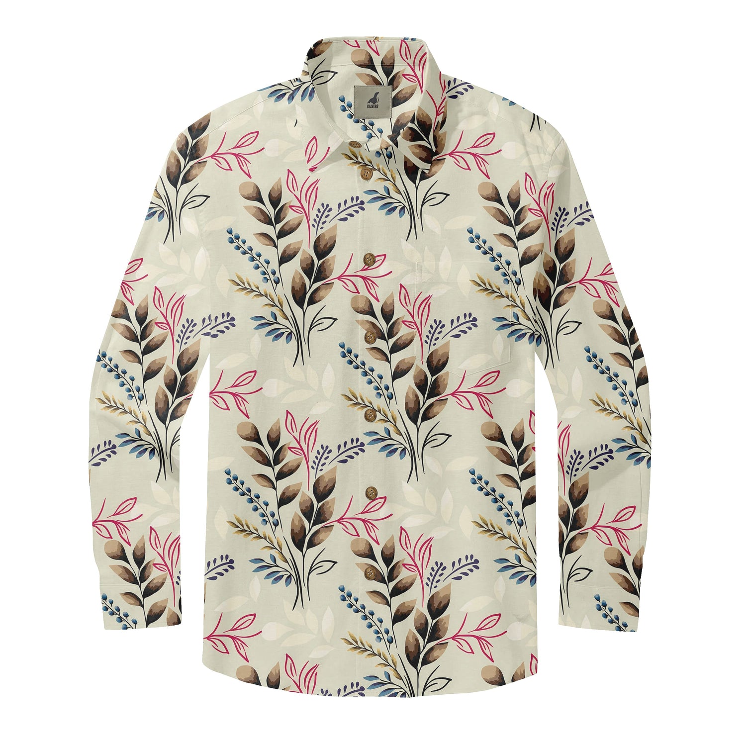 Light Beige Tropical Floral Long Sleeve Hawaiian Shirt