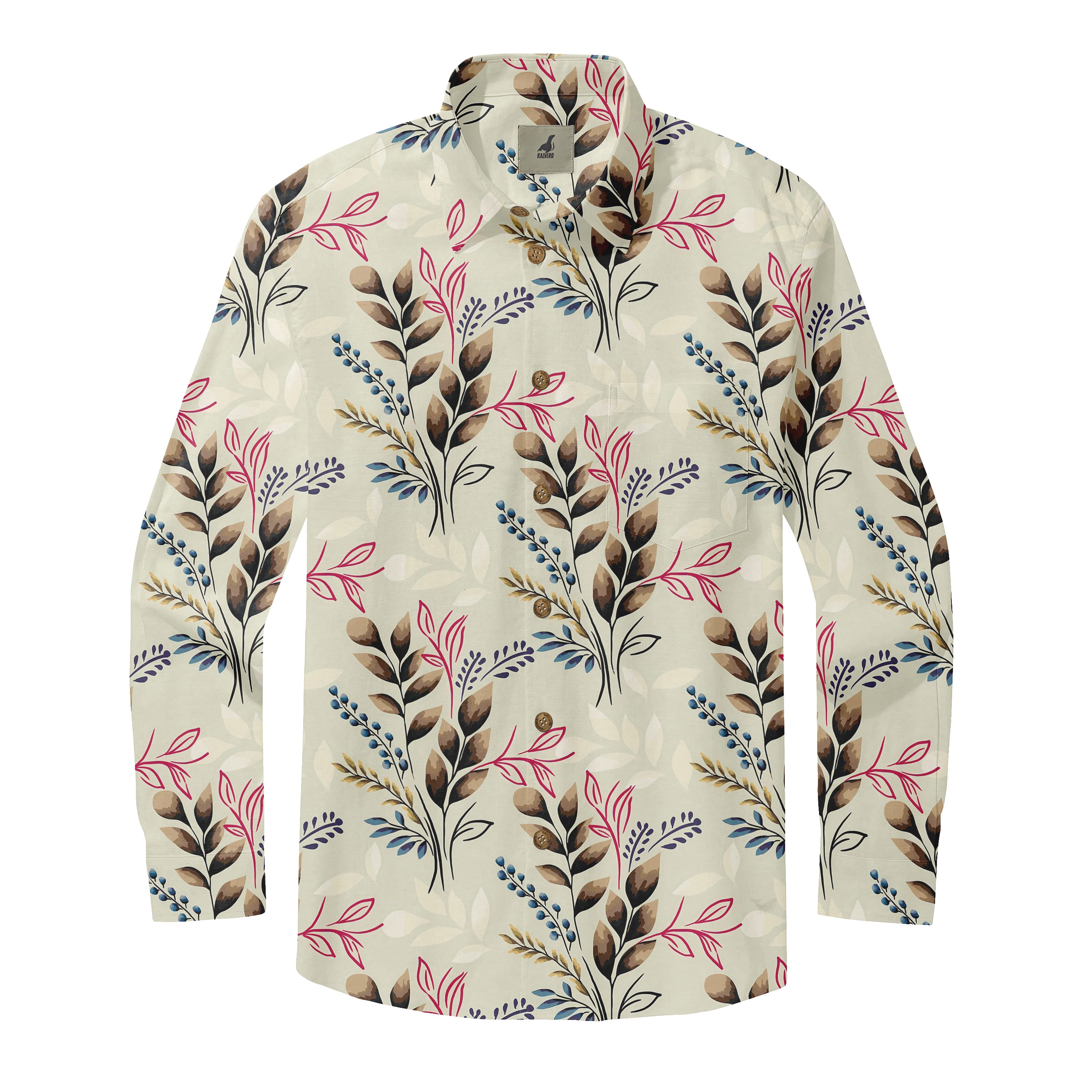 Light Beige Tropical Floral Long Sleeve Hawaiian Shirt
