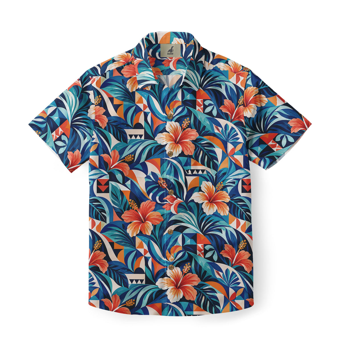 Azure Hibiscus Mosaic Hawaiian Shirt