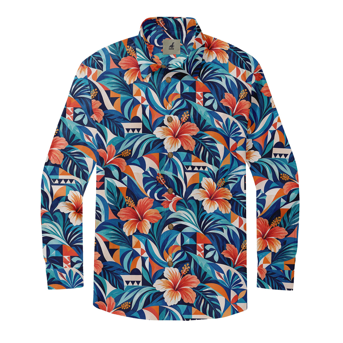 Azure Hibiscus Mosaic Long Sleeve Shirt