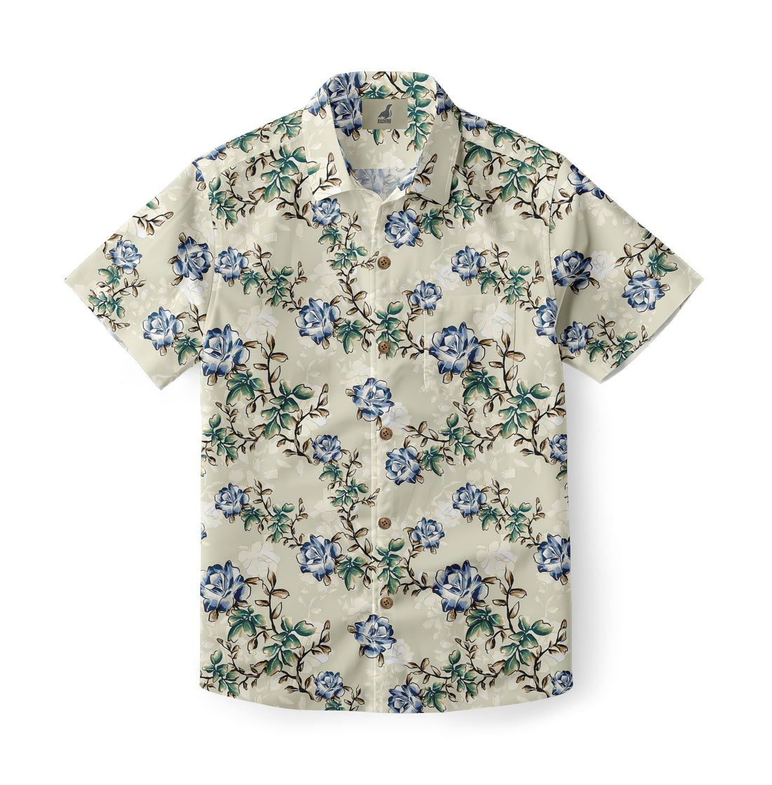 Cream Blue Floral Hawaiian Shirt