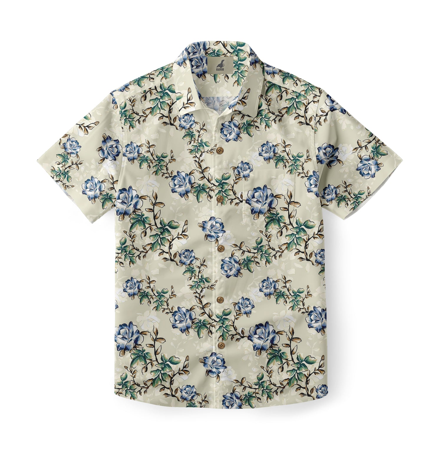 Cream Blue Floral Hawaiian Shirt