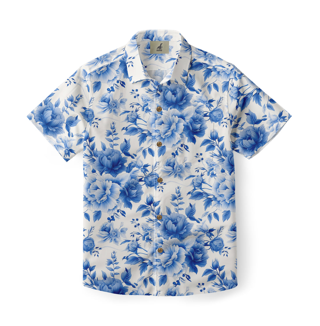 White Blue Vintage Floral Hawaiian Shirt