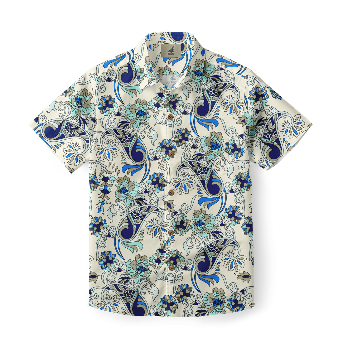 Cream Blue Floral Hawaiian Shirt