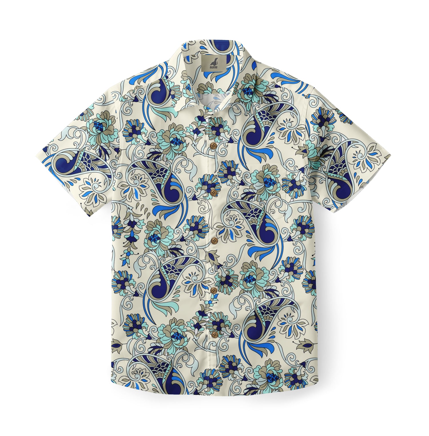 Cream Blue Floral Hawaiian Shirt