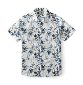 Bamboo leaf print shirt in indigo and cream.