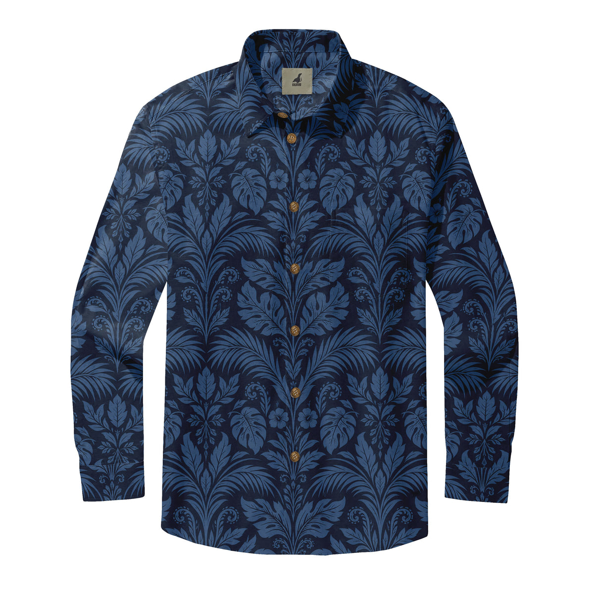 Blue Tropical Damask Long Sleeve Shirt