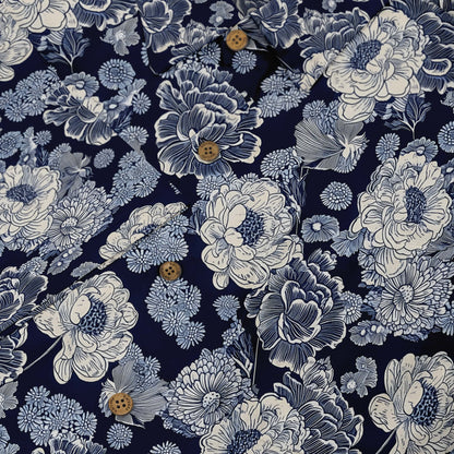 Navy blue shirt with a sophisticated floral print.