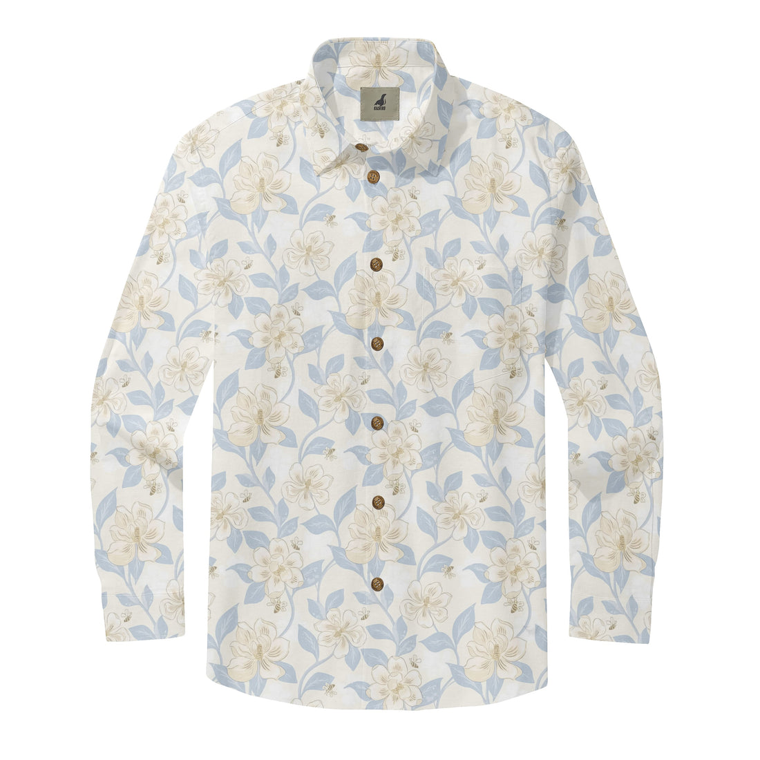 White Tropical Floral Long Sleeve Hawaiian Shirt