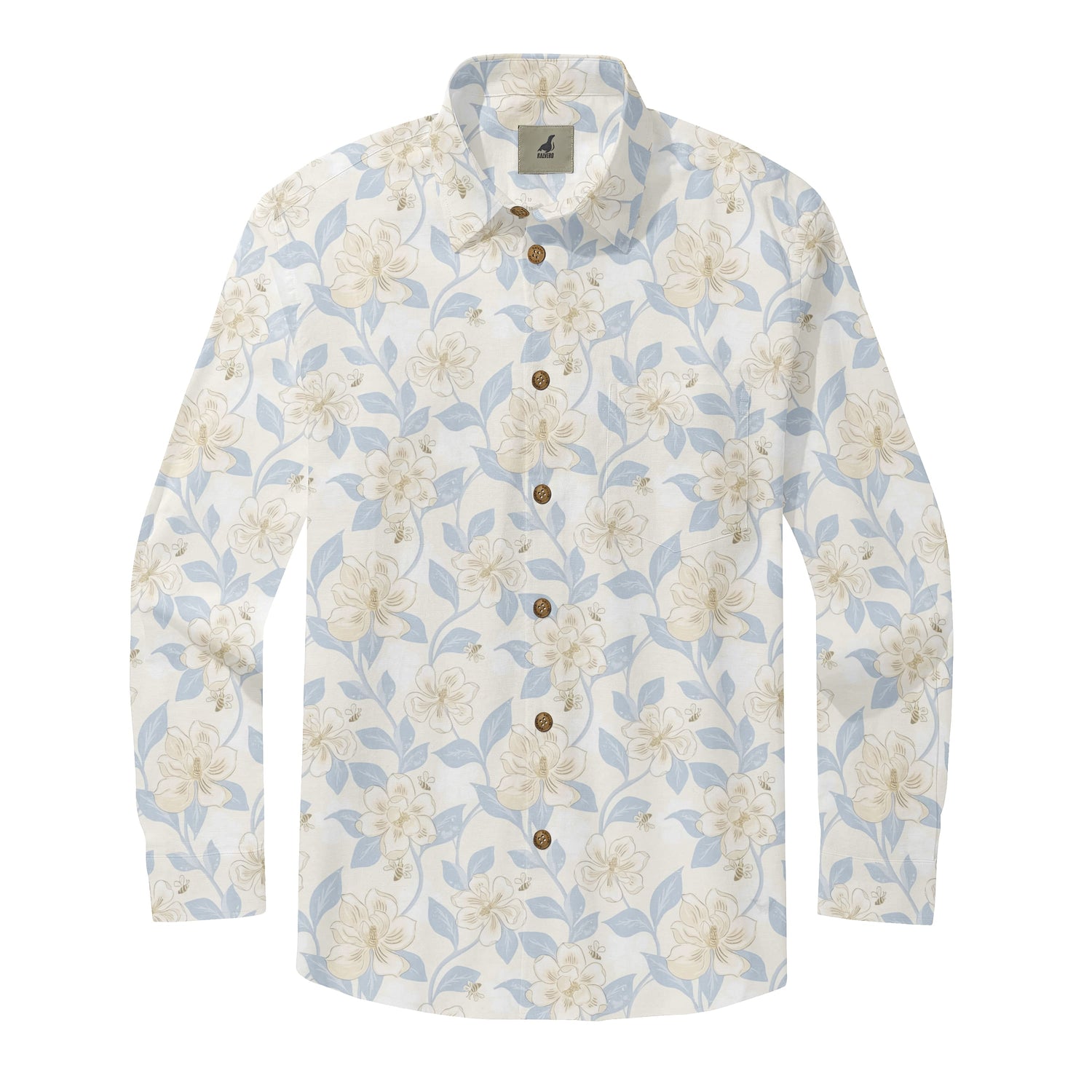 White Tropical Floral Long Sleeve Hawaiian Shirt