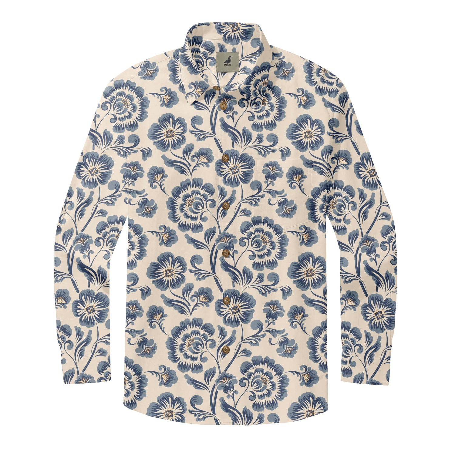 Blue Hibiscus Camp Long Sleeve Shirts