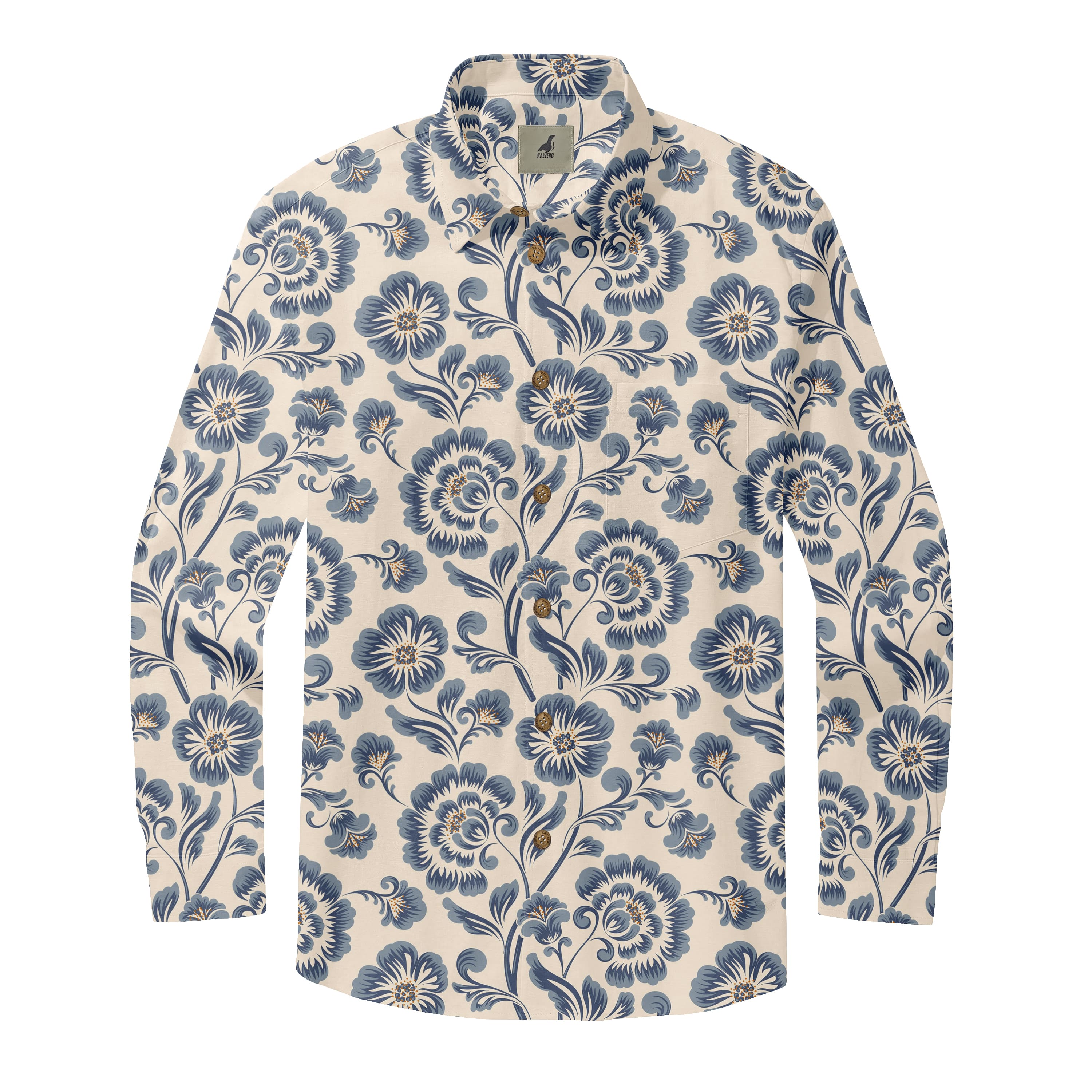 Blue Hibiscus Camp Long Sleeve Shirts