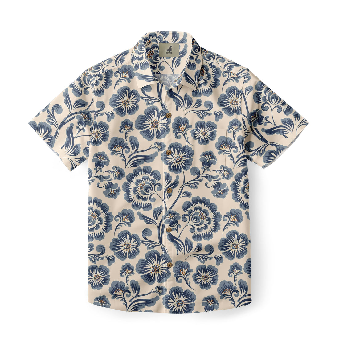 Beige Blue Floral Hawaiian Shirt