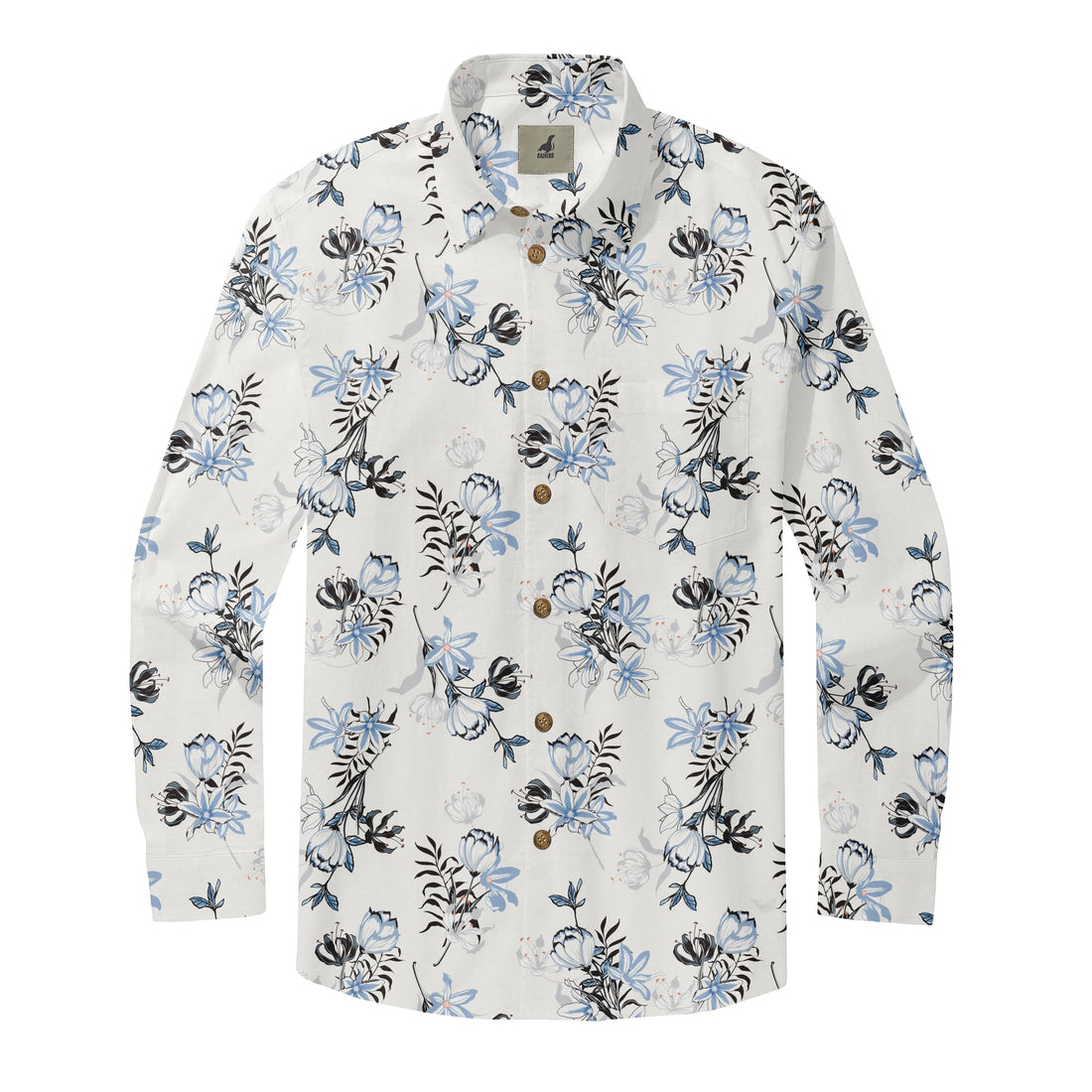 White Tropical Floral Long Sleeve Hawaiian Shirt