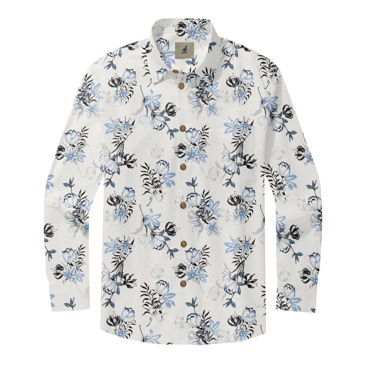White Tropical Floral Long Sleeve Hawaiian Shirt