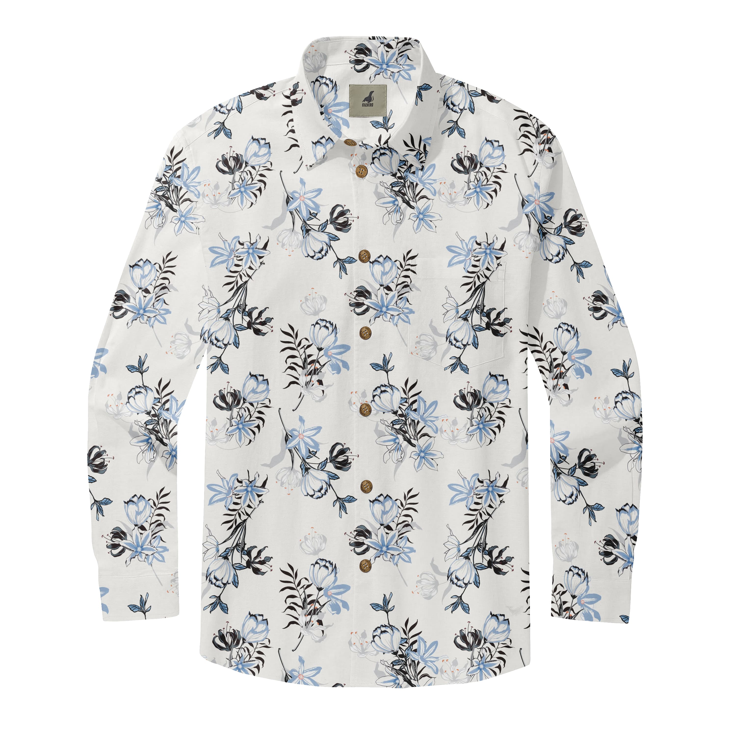 White Tropical Floral Long Sleeve Hawaiian Shirt
