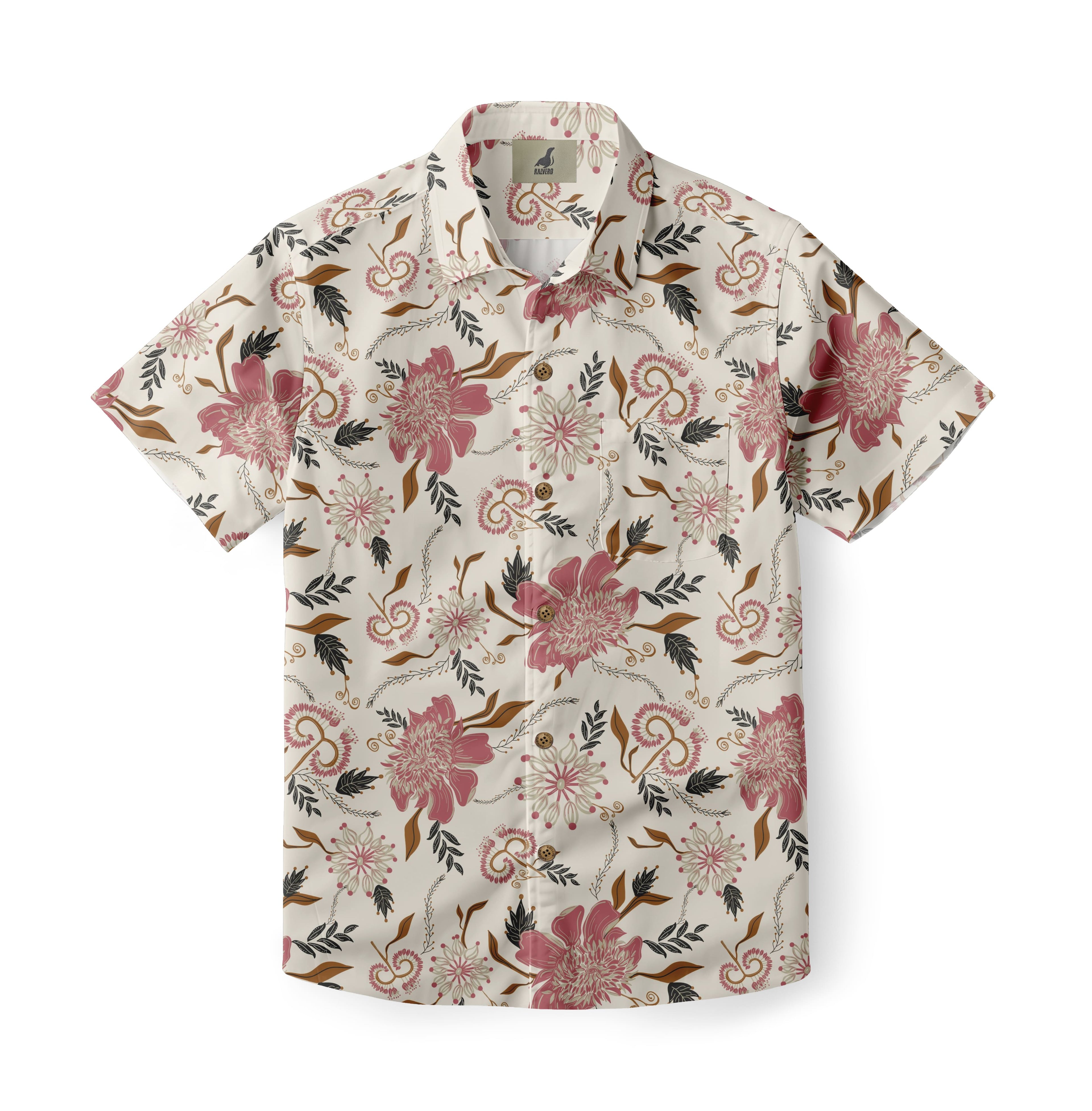 Cream Tropical Floral Hawaiian Shirt