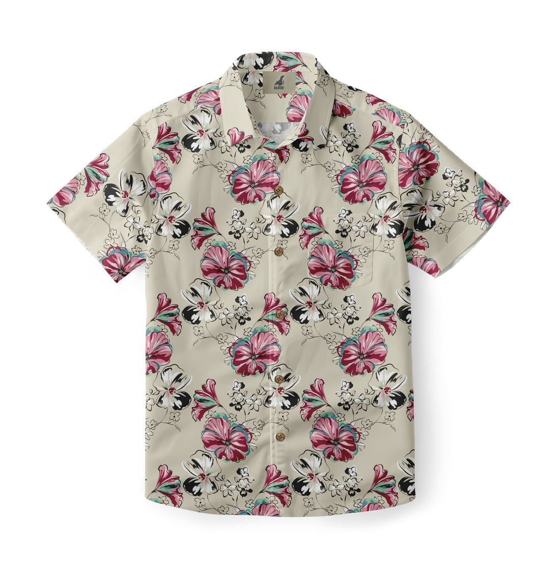 Beige Tropical Floral Hawaiian Shirt
