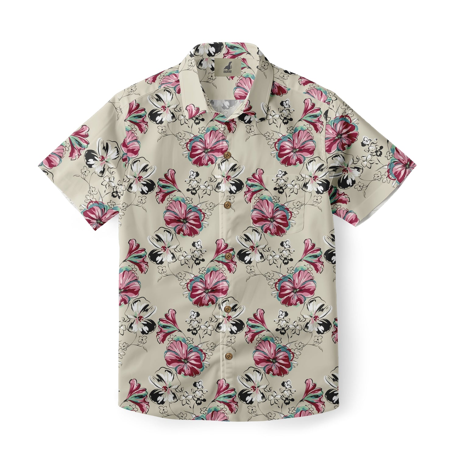Beige Tropical Floral Hawaiian Shirt