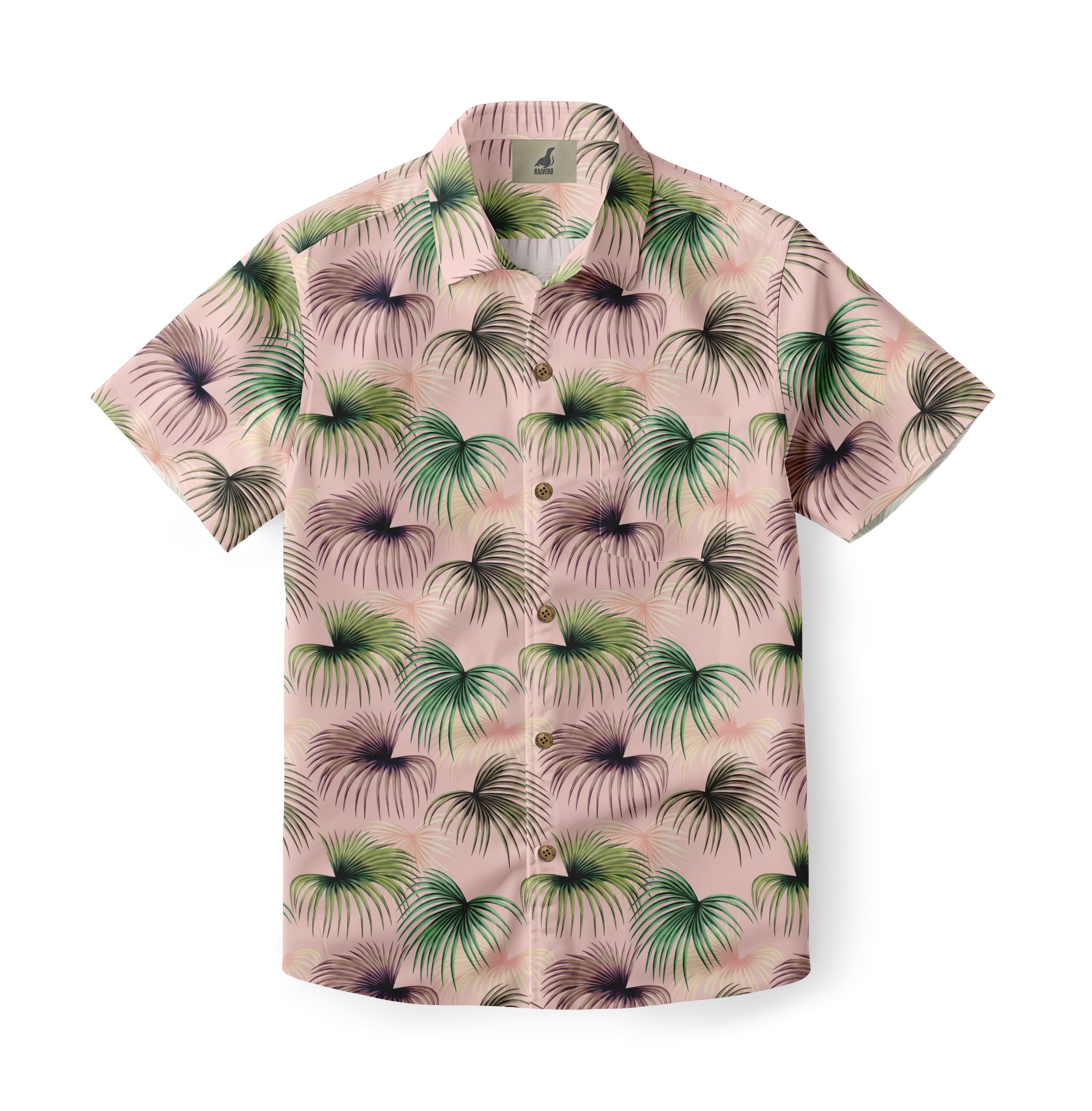 Pink Tropical Palm Leaves Hawaiian Shirt