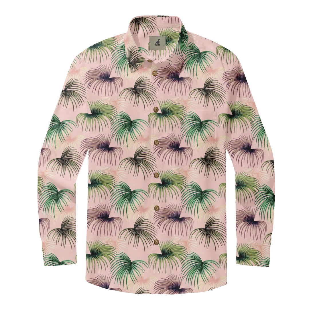 Pink Tropical Palm Leaves Long Sleeve Hawaiian Shirt