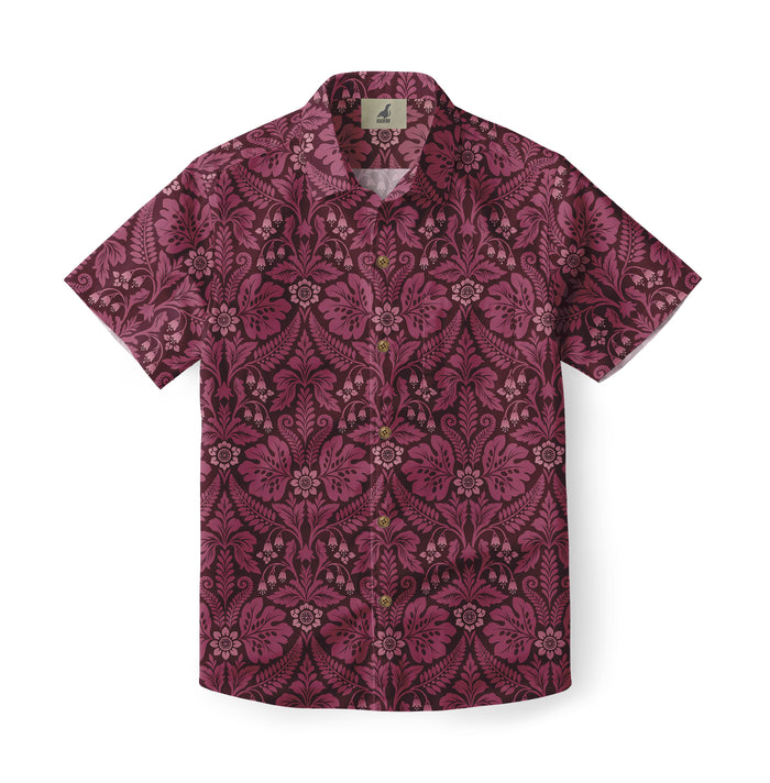 Burgundy Floral Damask Hawaiian Shirt