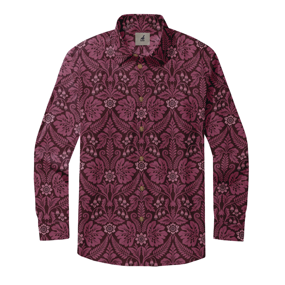 Burgundy Floral Damask Long Sleeve Shirt