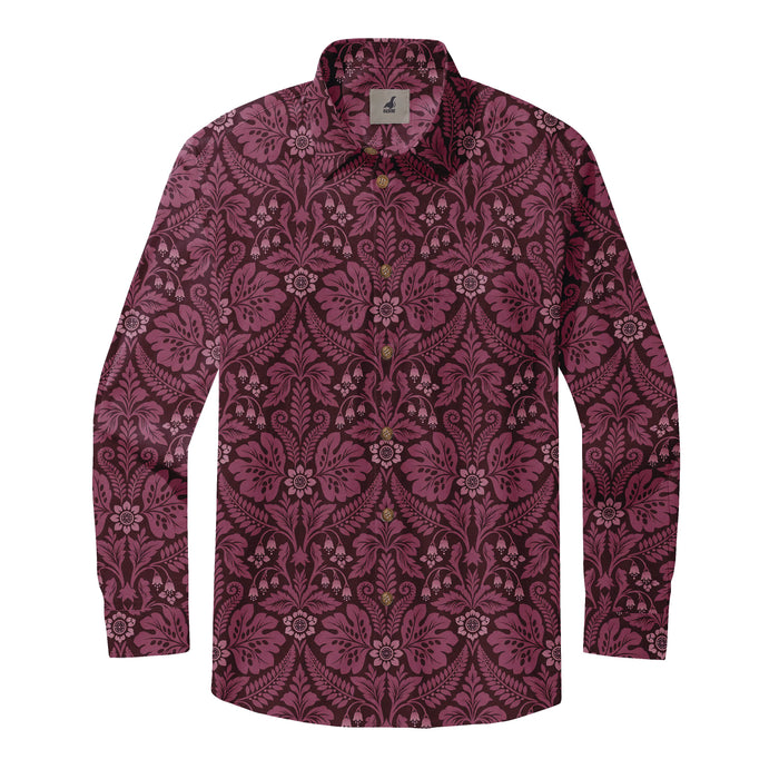 Burgundy Floral Damask Long Sleeve Shirt