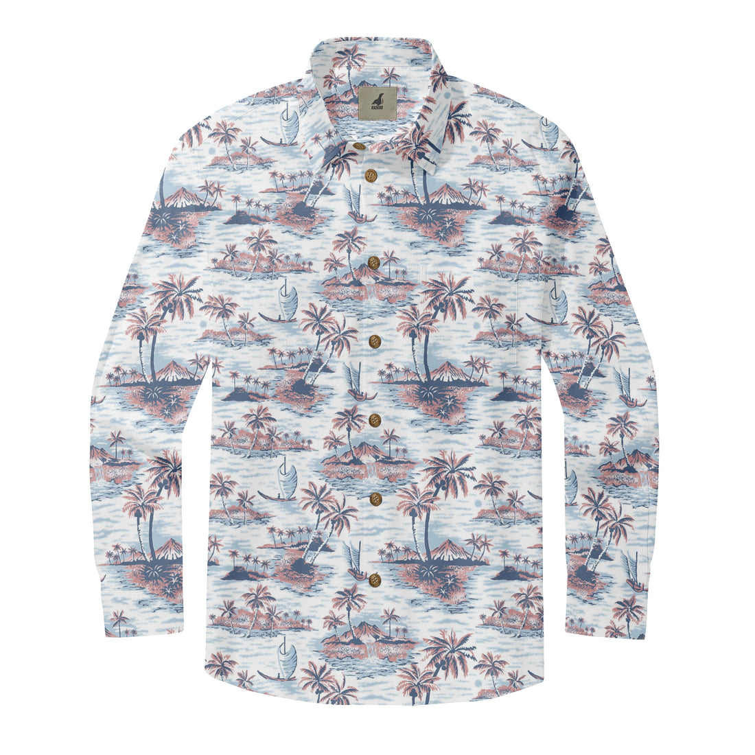 White Tropical Island Long Sleeve Hawaiian Shirt