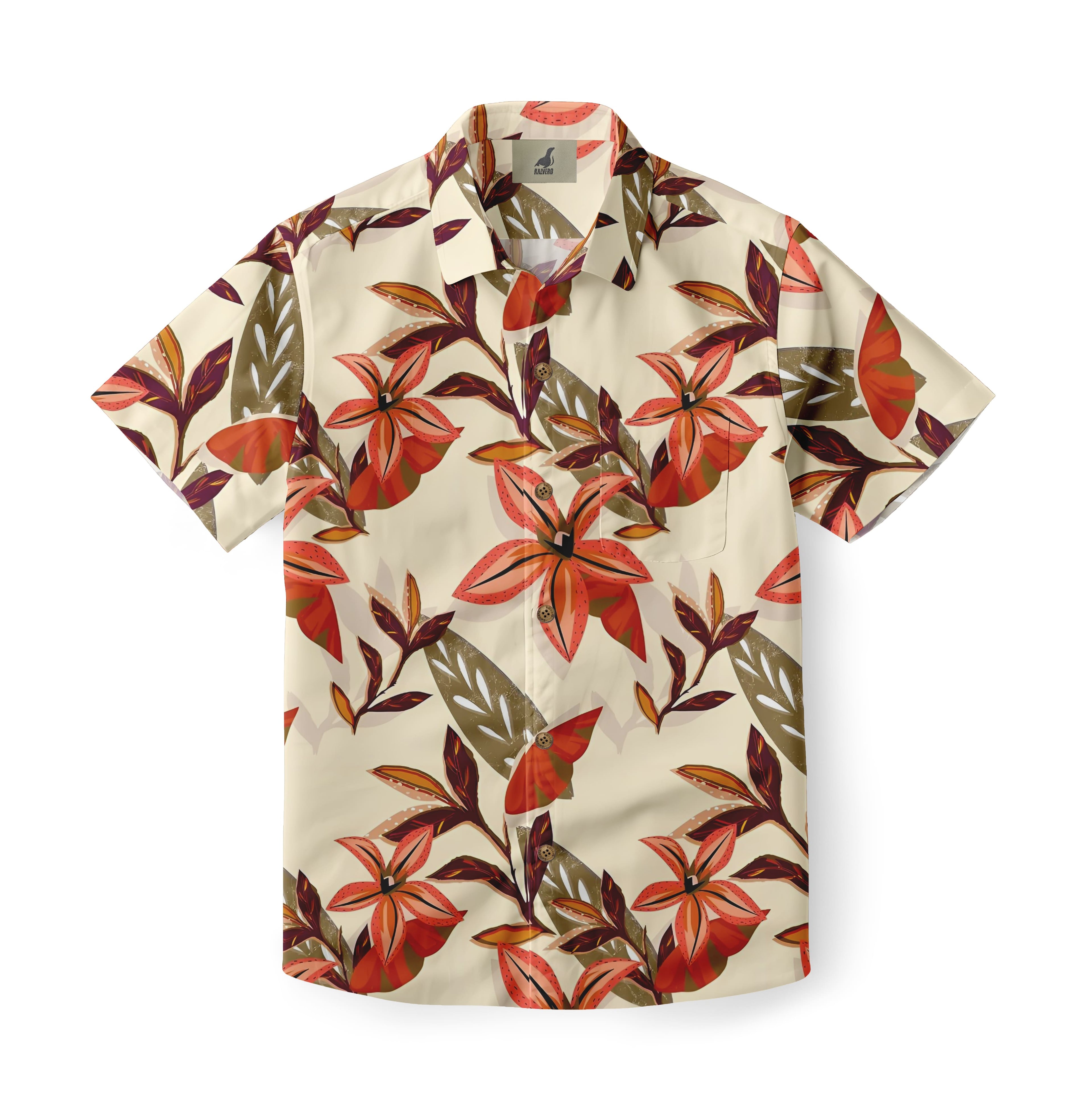 Cream Tropical Floral Hawaiian Shirt