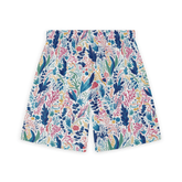 Vibrant coral reef pattern on a short-sleeve button-down short.