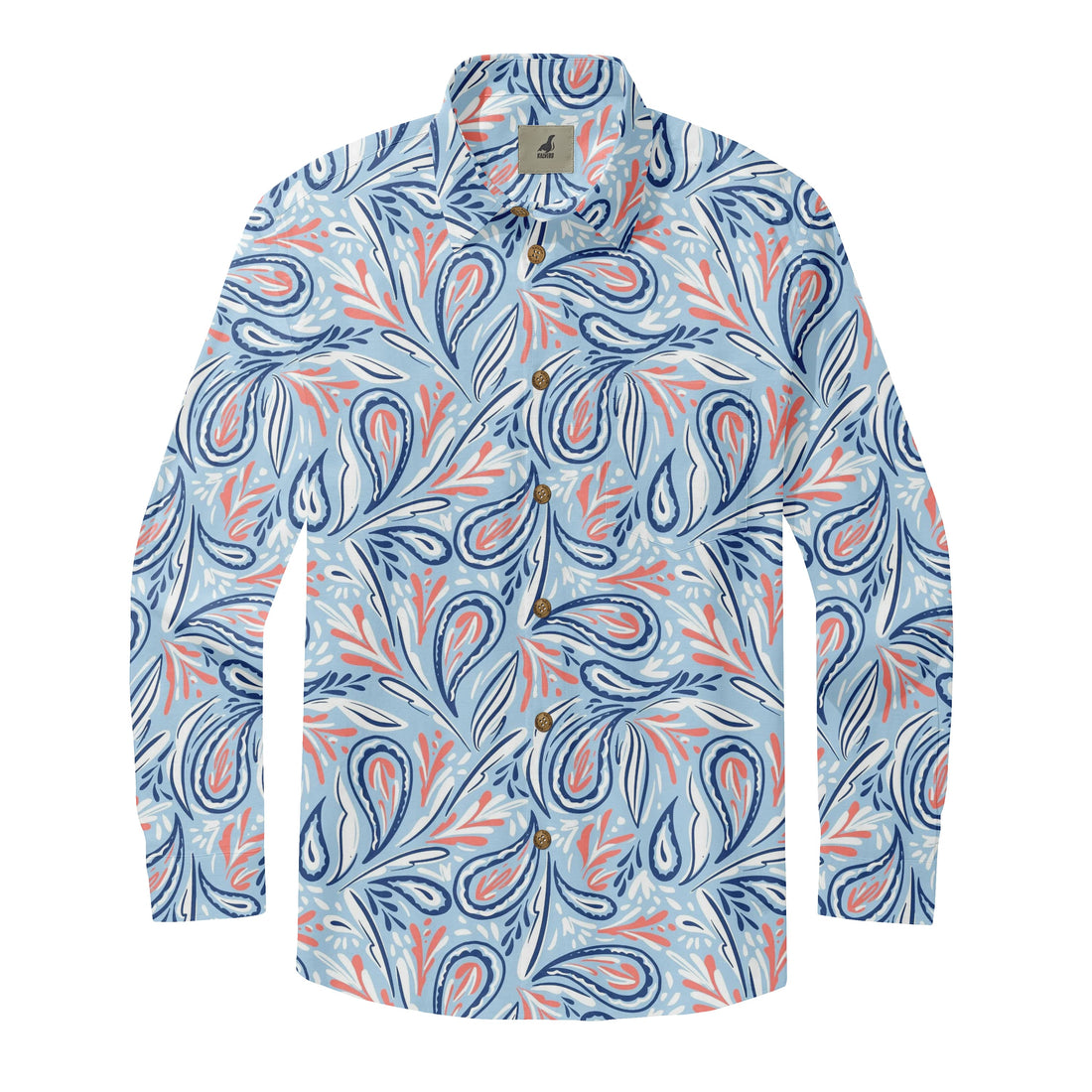 Light Blue Paisley Long Sleeve Hawaiian Shirt