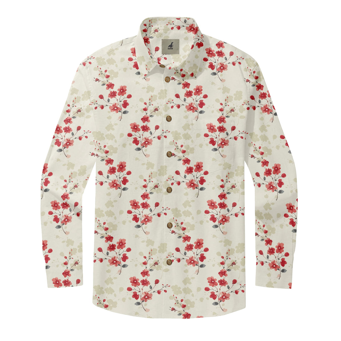 White Tropical Floral Long Sleeve Hawaiian Shirt