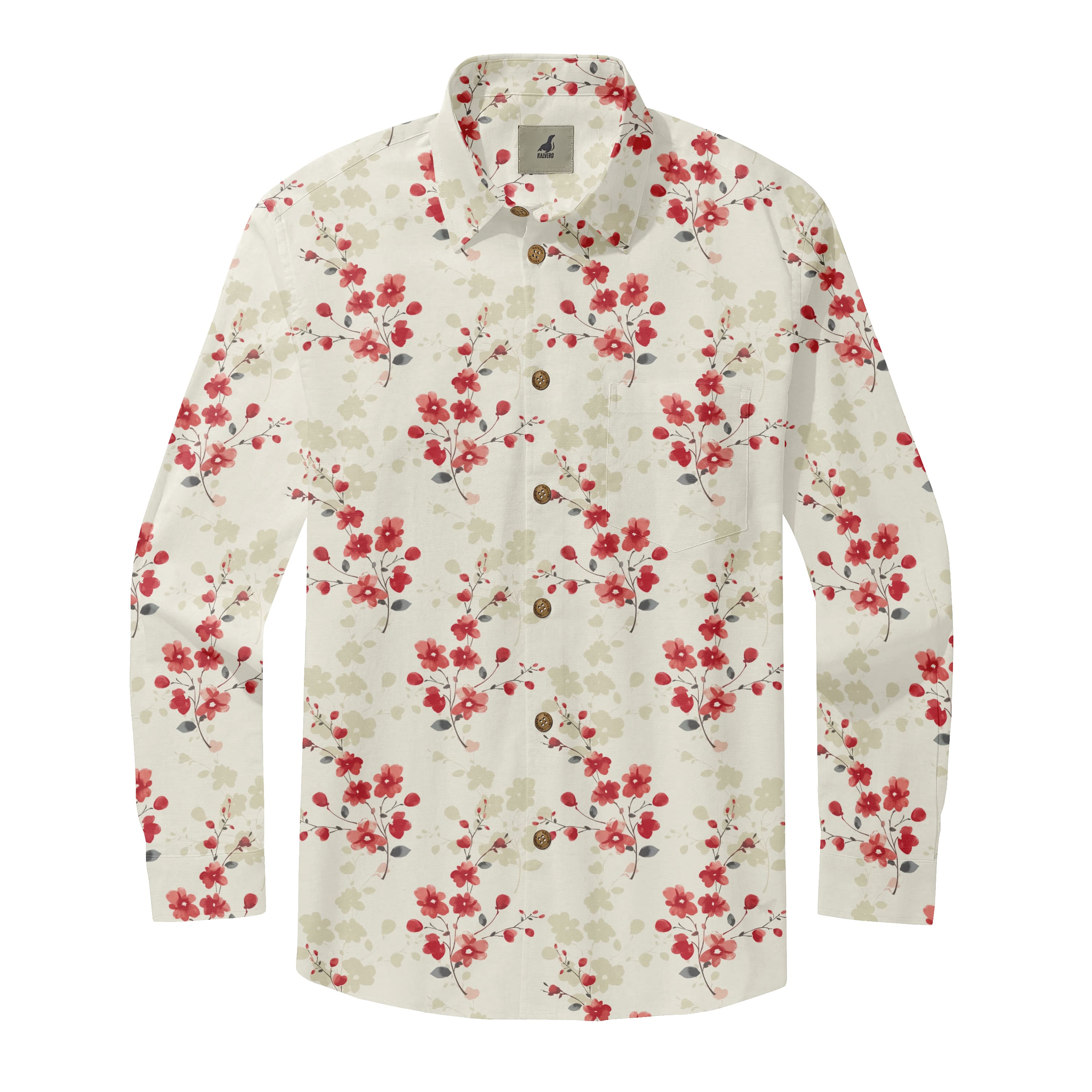 White Tropical Floral Long Sleeve Hawaiian Shirt